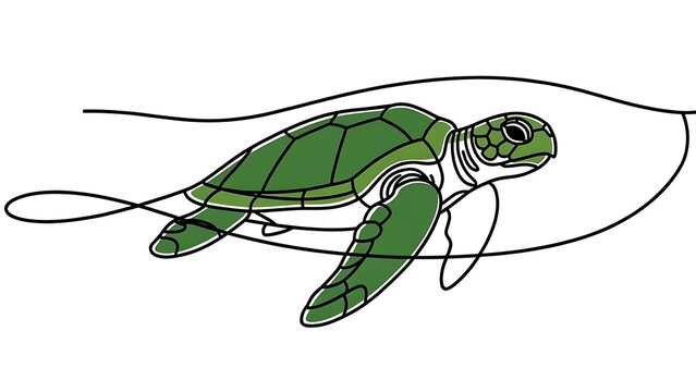 Green sea turtle illustration white background.