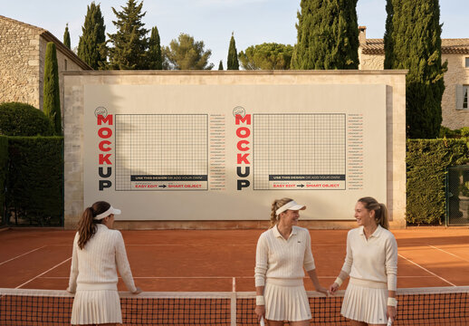 Big Sign Back Tennis Court Clay Mockup