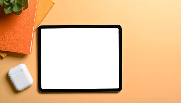 Minimalist E-Learning Flatlay with Blank Tablet Screen and Notebook