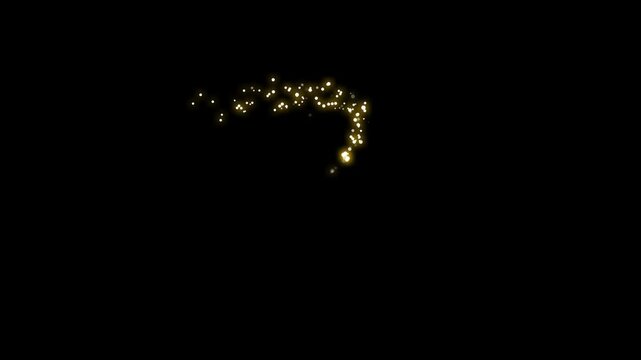 Luxury golden Glitter Sparkle Trail, Magic Fairy Dust Wand, Twinkling Shining Stars, Glowing Bokeh Particle Effects, Elegant Star Curve Transition, Smooth Glitter Line Animation on Black Screen 4K