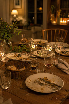 An intimate dining setting that has been recently used.