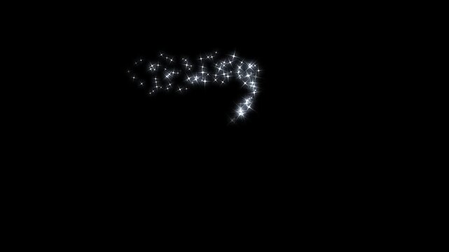 Magic glitter sparkle trail transition, fairy dust wand glitter stars trail transition, fast glittering star lines, sparkling starry line with bokeh light effect on black en screen. 4k