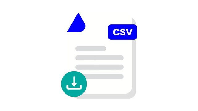 A minimalist digital illustration showing a CSV data file download action icon