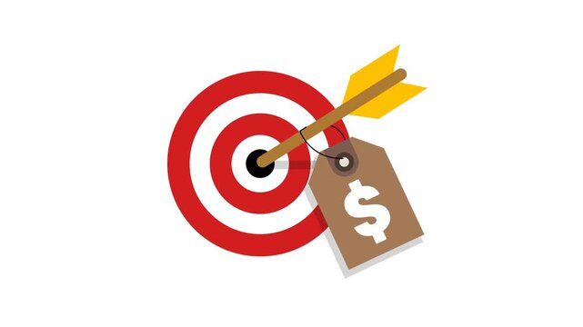Targeting Financial Goals with Arrow Hitting Bullseye and Price Tag Illustration