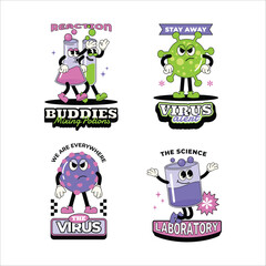 Fototapeta premium Retro Science Virus Character Badges