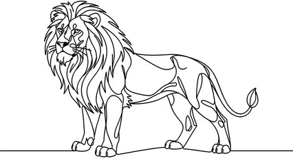 Obraz premium Majestic lion line art illustration white background.