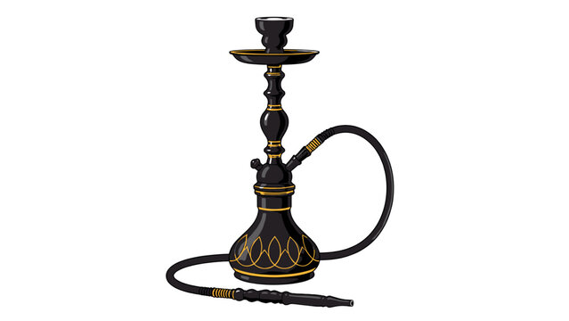 Black hookah with gold decorative lines on white background