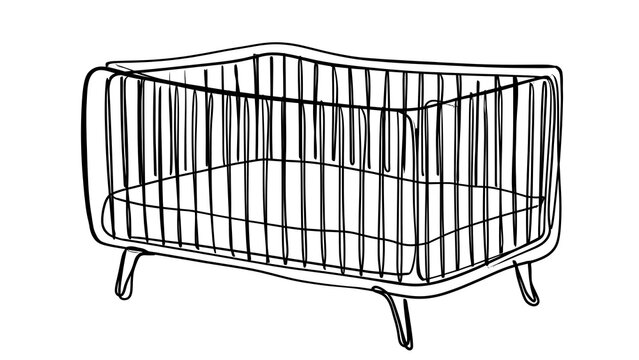 Minimalist baby crib illustration white background.