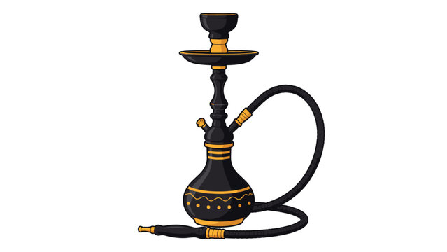 Black and gold hookah with hose isolated on white background