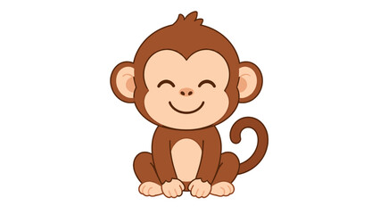 Cute smiling cartoon monkey sitting on white background © Artstock
