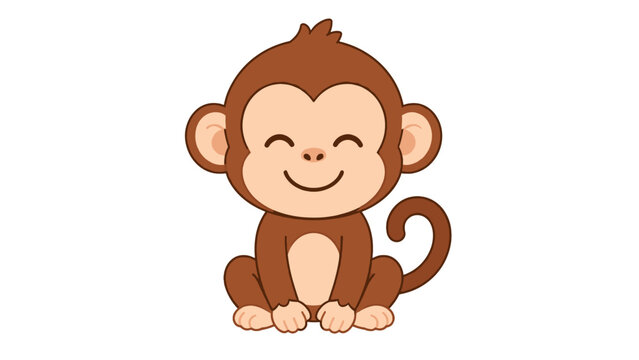 Cute smiling cartoon monkey sitting on white background