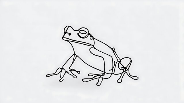 Minimalist frog line art illustration white background.