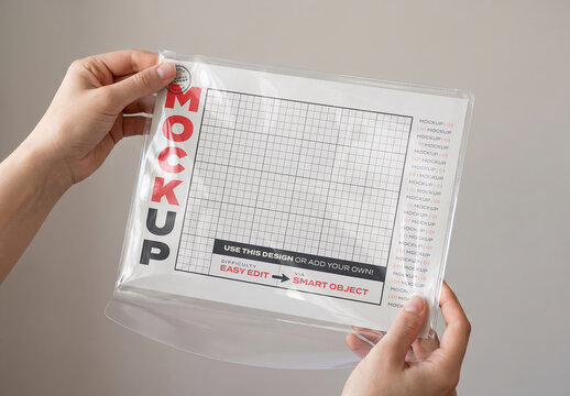 Horizontal Page with Protective Plastic Mockup hold by Hands