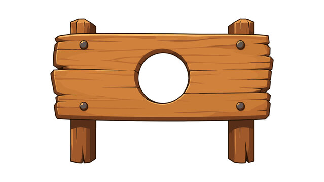 Cartoon wooden stockade board with round cutout opening