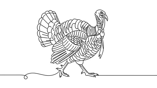 Minimalist turkey line art drawing white background.