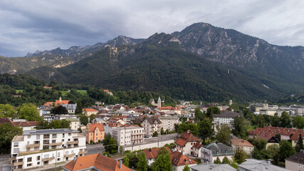 Fototapeta premium Aerial View of Bad Reichenhall in the Berchtesgadener Land Region, Bavaria, Germany