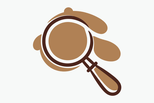 Stylized icon featuring a brown magnifying glass over organic fluid shapes suggesting a search or investigation theme.