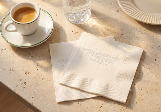 Logo Design Embebed on Napkin Elegant Scene Mockup