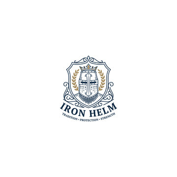 Medieval Knight Helmet Heraldic Crest Shield Logo