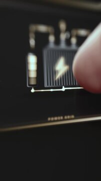 Transformer And Battery Backup Icons Connected By Glowing Circuit On Dark Screen