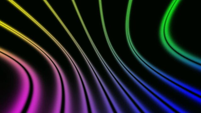 Glowing abstract light waves flowing in dark futuristic background loop.colorful neon curves creating smooth motion on black digital backdrop.