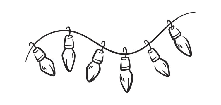 Christmas Lights Garland Doodle Line Art