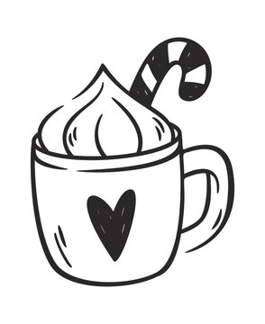 Mug With Whipped Cream And Candy Cane Doodle
