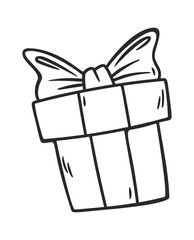Obraz premium Gift Box With Ribbon Cartoon Line Art