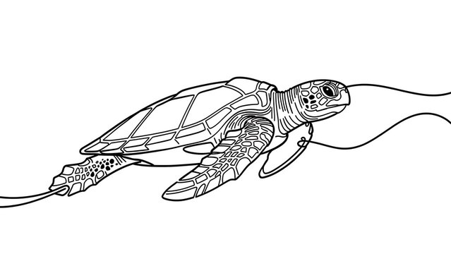 Sea turtle swimming illustration white background.