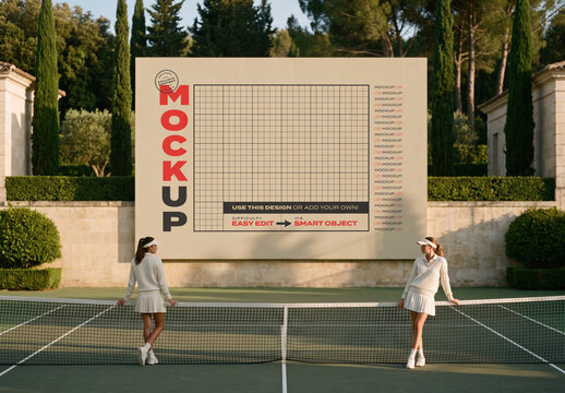 Back Sign on Elegant Tennis Court Mockup
