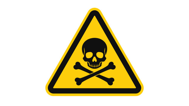 Yellow triangular warning sign with skull and crossbones symbol