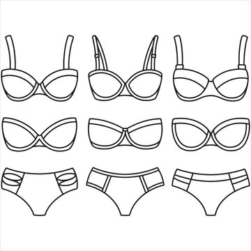  Women's Bikini Set Outline Vector Coloring Page &ndash; Swimwear Collection Line Art Illustration