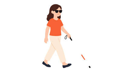Fototapeta premium Vector illustration of visually impaired woman walking with cane