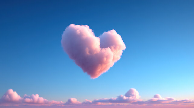 A cute illustration of a heart-shaped cloud in the blue sky
