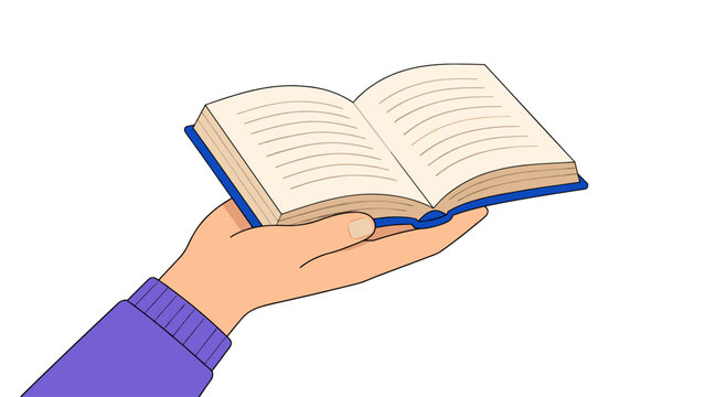 Open book resting on an outstretched hand illustration