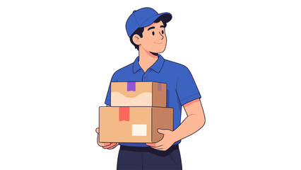Delivery worker holding stacked cardboard boxes illustration