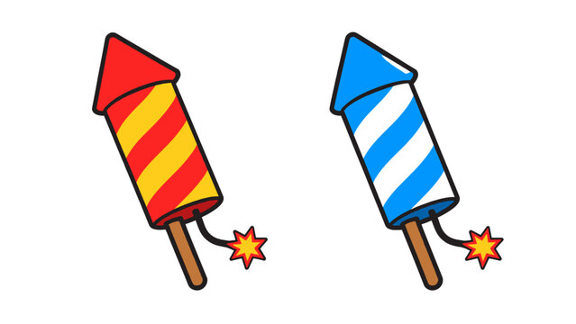 Two striped rocket fireworks cartoon vector illustration