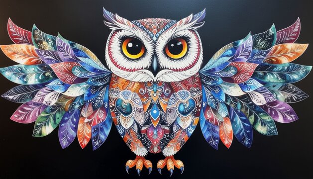 Full Body Cartoon Owl Batik Motif with Colorful Flowers and Leaves