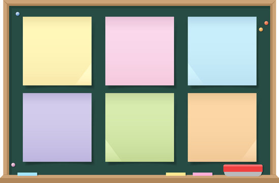 Colorful Sticky Notes On Chalkboard Template For Brainstorming And Planning
