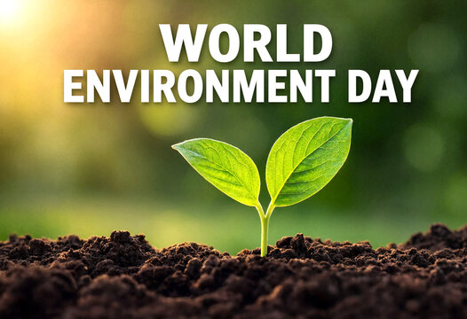 Celebrate world environment day with a young green plant growing in soil background