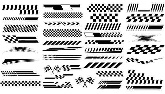 Checkered flag and racing stripes graphics set for car decals with checkered