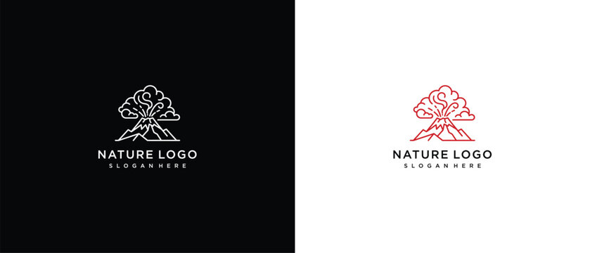 Minimalist Nature Logo Design with Tree and Mountains