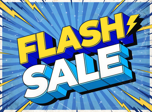Flash sale sign with comic book style burst background