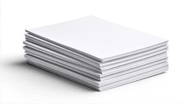 A neat stack of blank white paper sheets on a clean white background