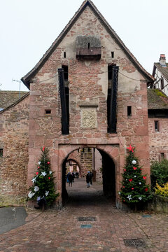 Riquewihr, France., Europe. The Clocktower was built in 1291 and also served as a defensive watch tower.