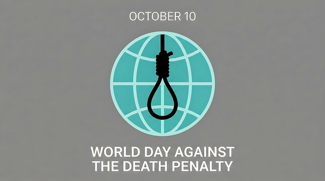 World day against the death penalty awareness poster with noose and globe