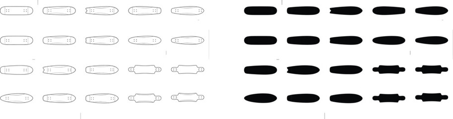 Comprehensive collection of skateboard and longboard deck outlines and silhouette icons for sports design © MdHasmot