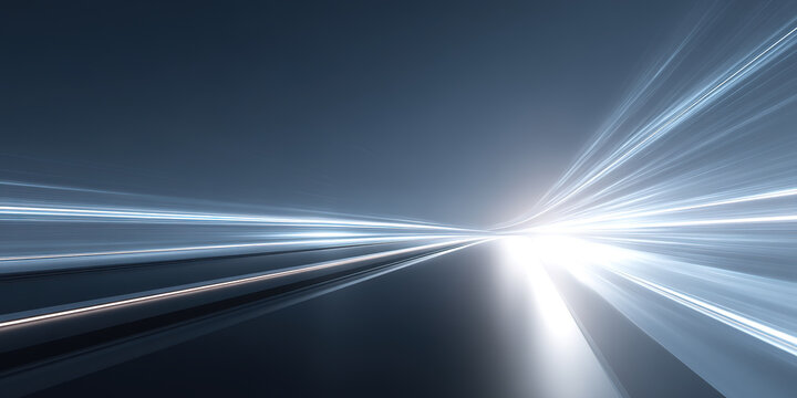 Minimalist technology background with silver light tracks in the black night sky