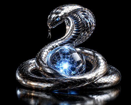 Elegant silver ring featuring a 3D snake design with a blue gemstone center.