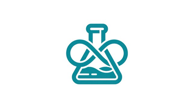 Laboratory research flask with infinity symbol icon. Scientific innovation and biotech logo design for medical breakthroughs.